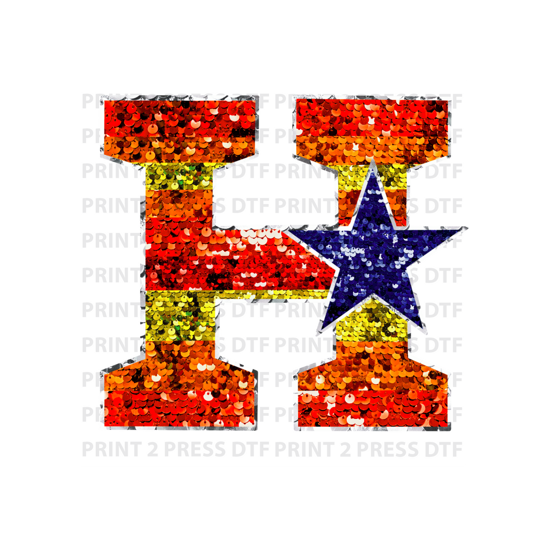 Faux Orange and Blue Sequin H