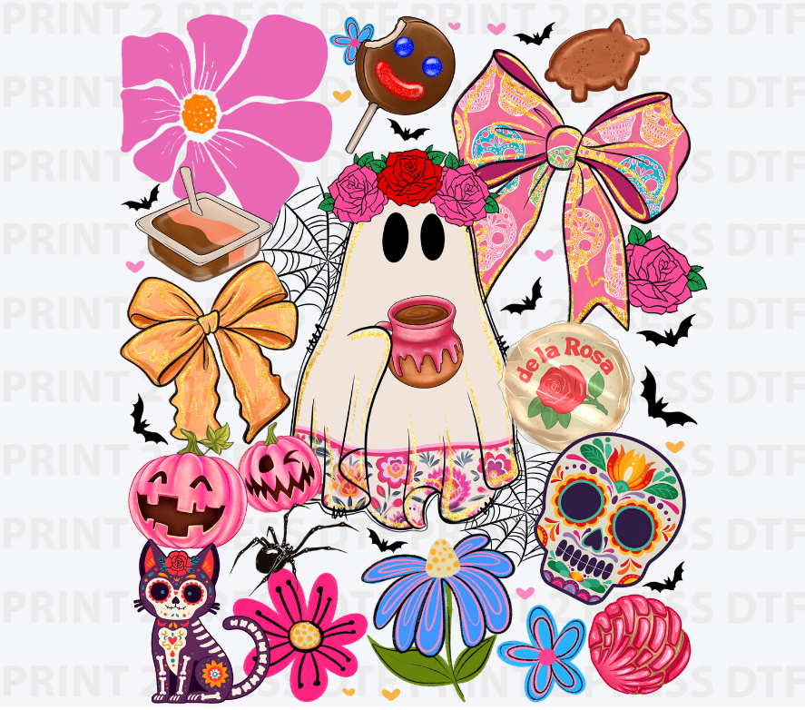 Mexican Ghost Sugar Skull Bow