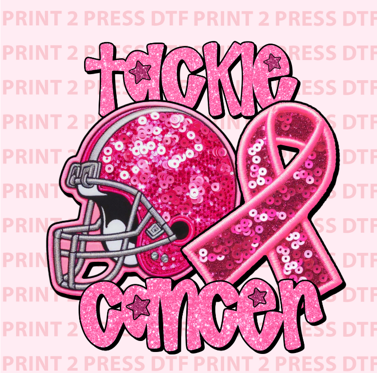 Faux Sequin Tackle Cancer