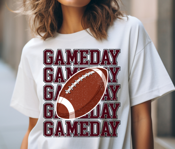 Distressed Maroon Game Day Football