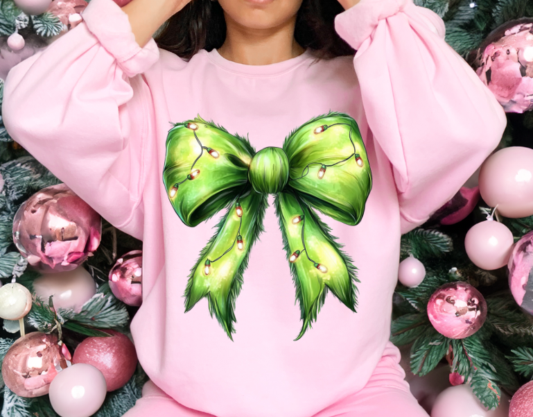 Fuzzy Coquette Lights Grinch Bow