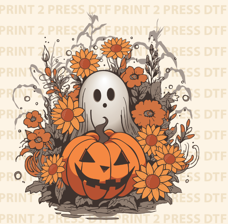 Fall Florals Ghost & Pumpkin