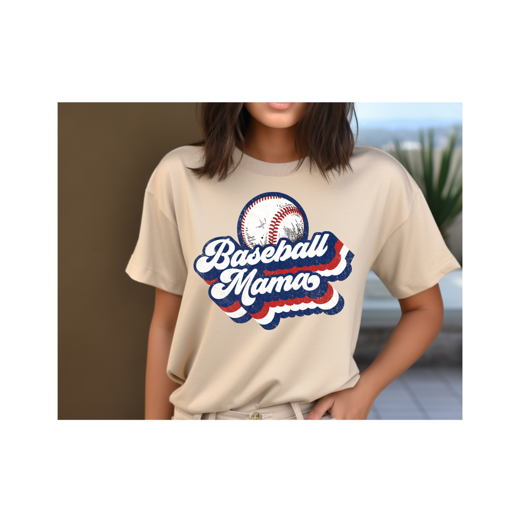 Red and White Retro Baseball Mama