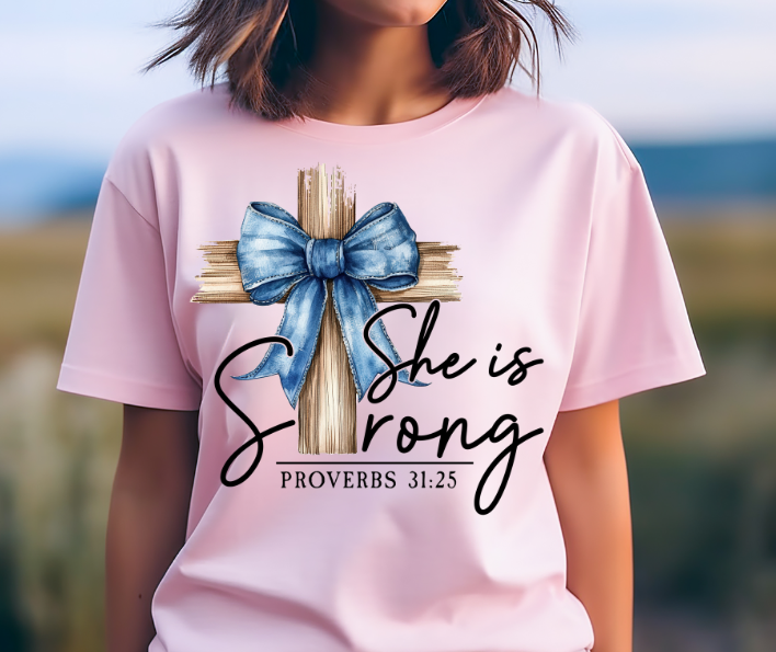 She is Strong Cross - Blue Bow