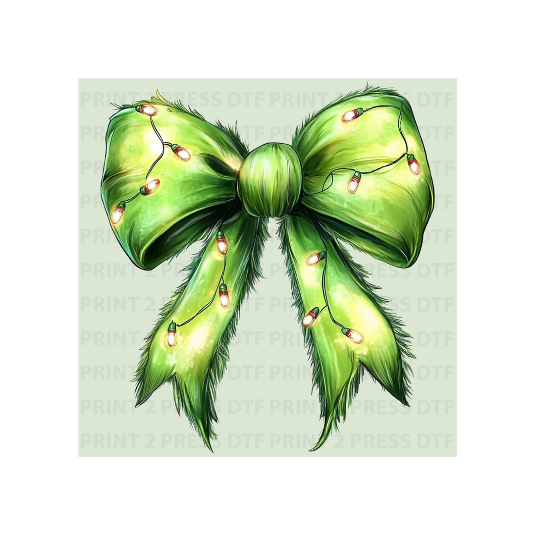 Fuzzy Coquette Lights Grinch Bow
