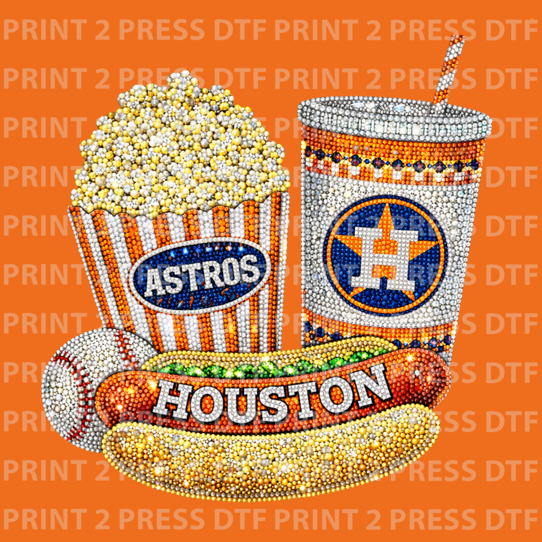 Astros Popcorn Hotdog and Drink Rhinestone