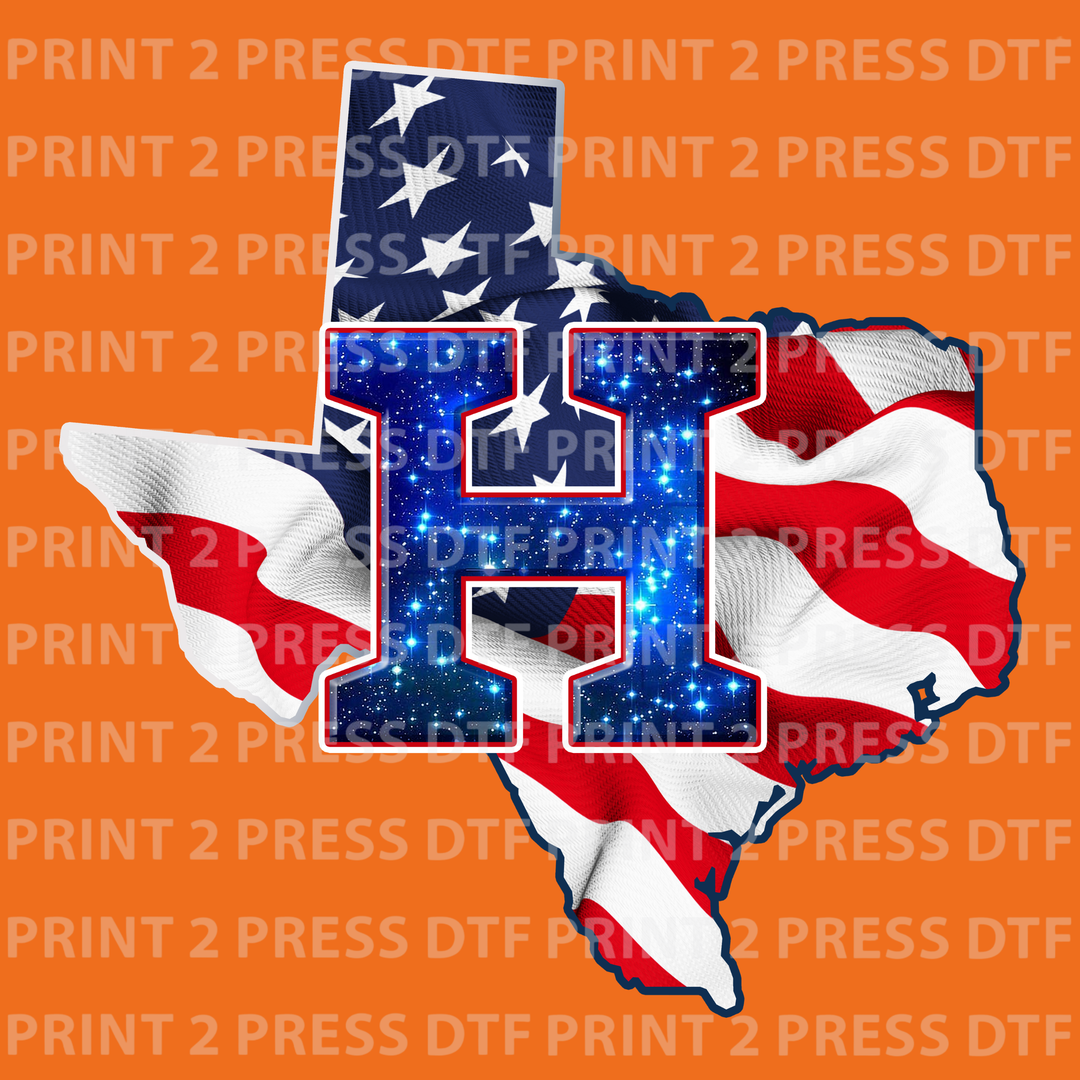 Faux Glitter H TX State American Flag