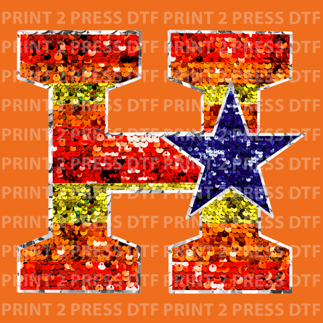 Faux Orange and Blue Sequin H