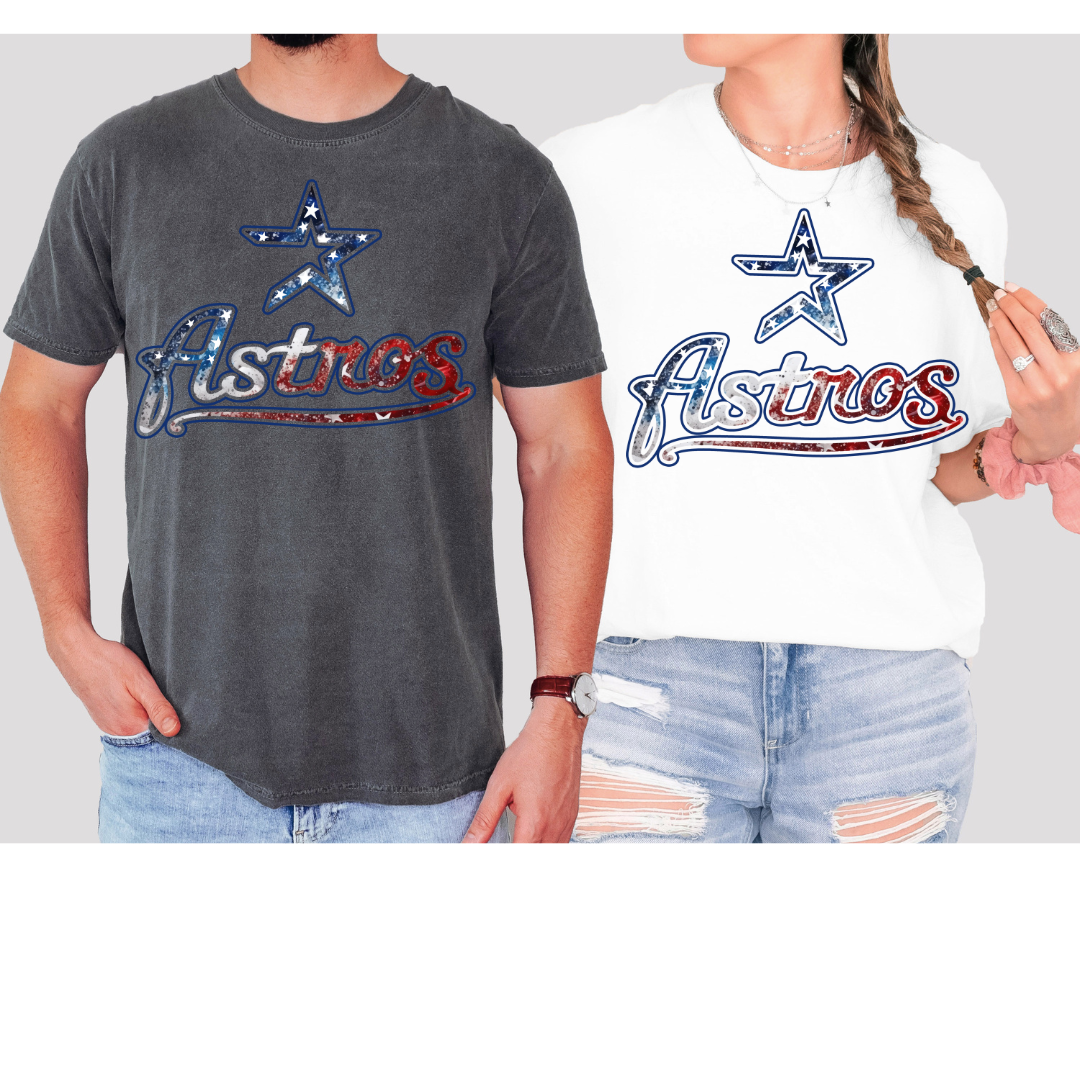 Distressed Retro Star Cursive Astros Flag DTF Transfer