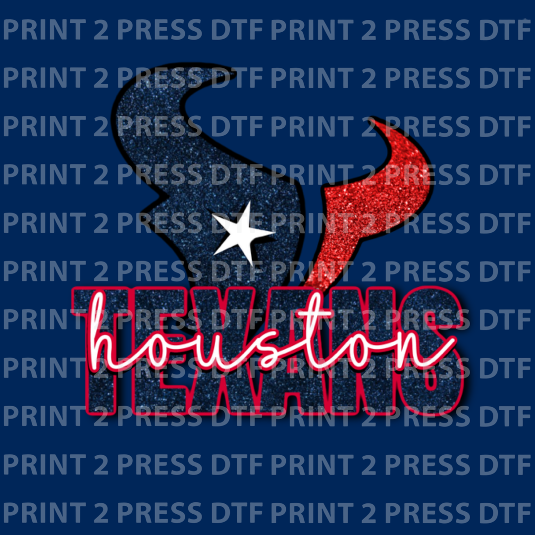 Faux Sequins Hou Texans White Star