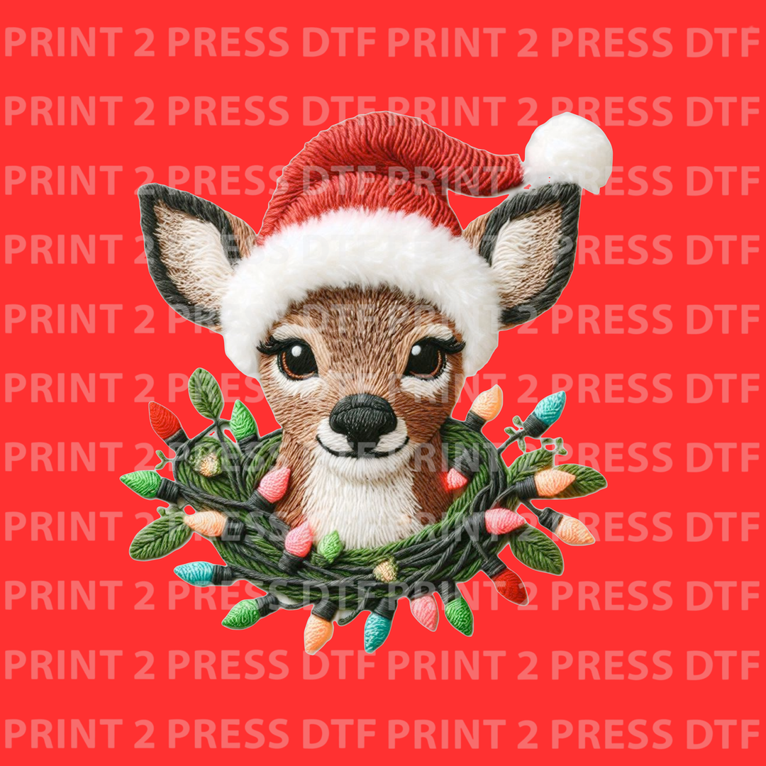 Christmas Deer with Garland Faux Embroidered