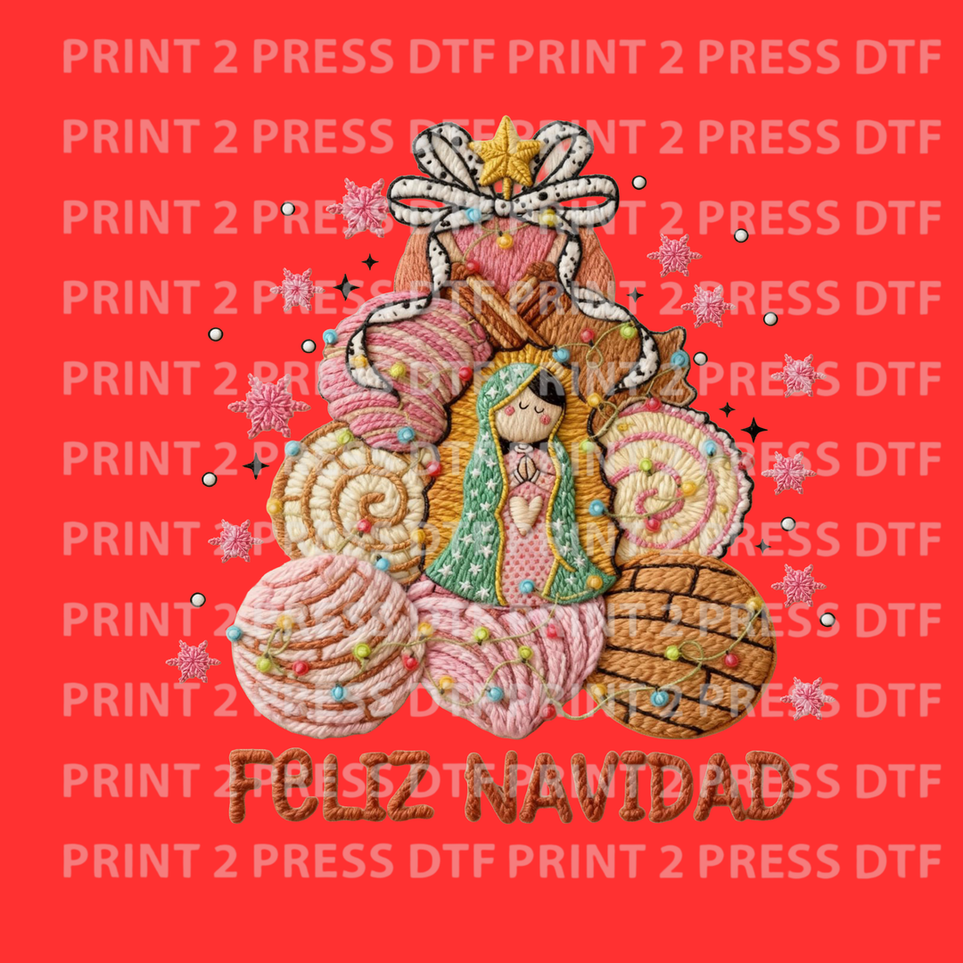 Feliz Navidad Tree with Virgin Faux Embroidered