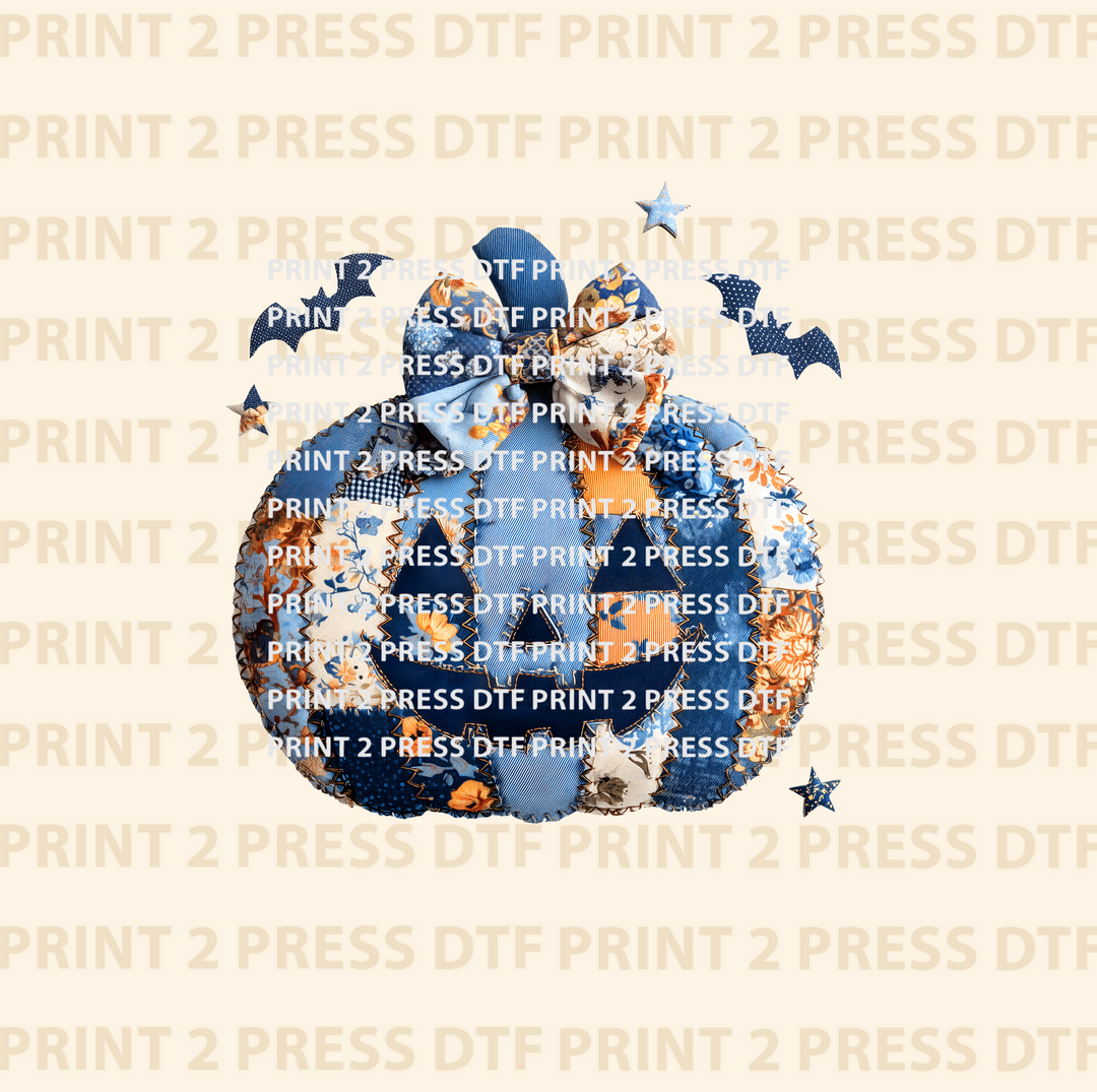 Faux Quilted Denim Patched Jack O Lantern