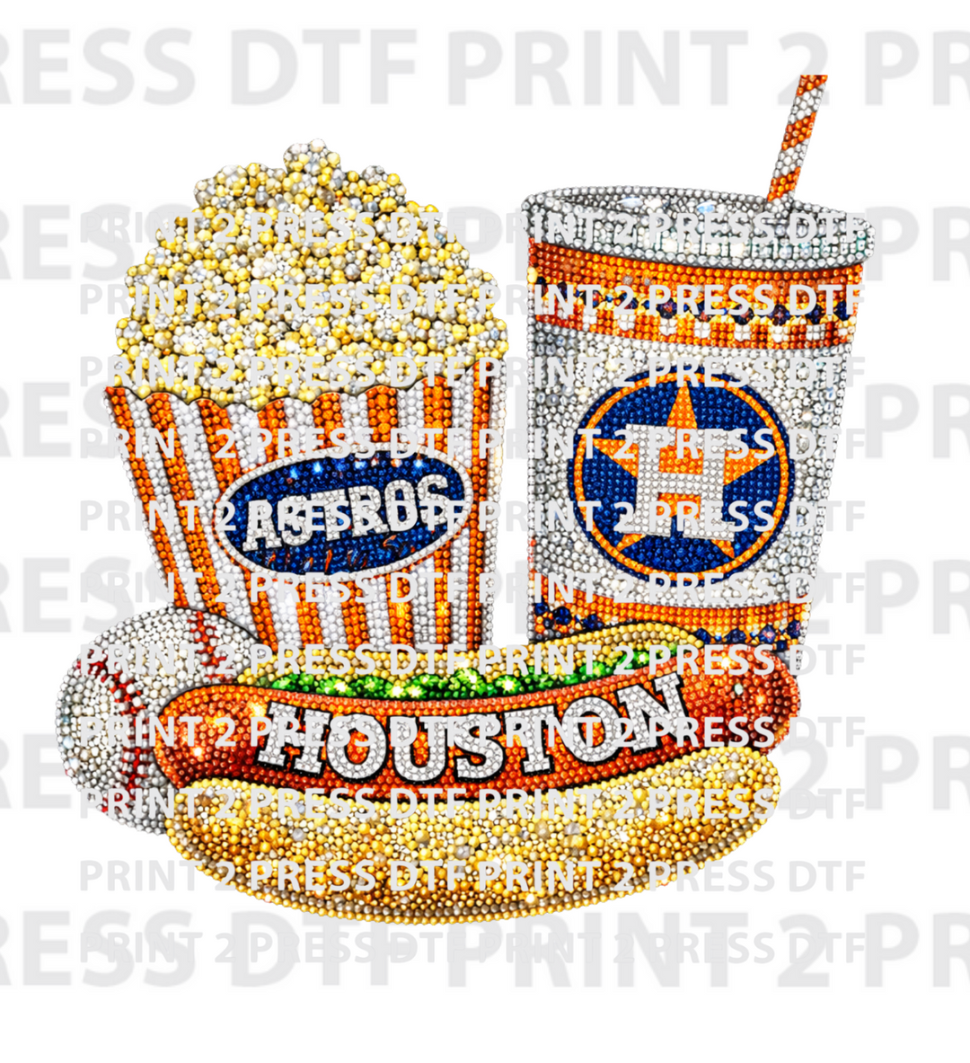 Astros Popcorn Hotdog And drink Rhinestone