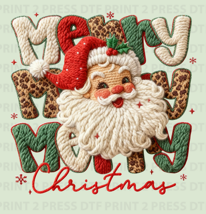 Merry Cheetah Santa Faux Embroidered