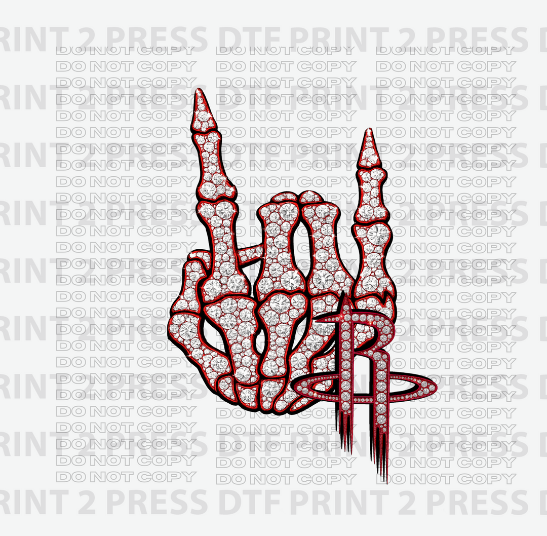 Skull Hand Rockets Rhinestones