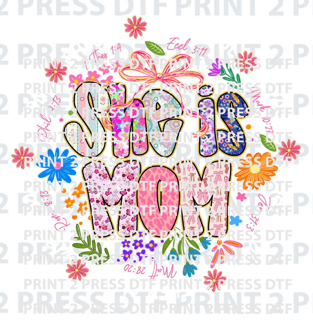 She Is Mom White Letters