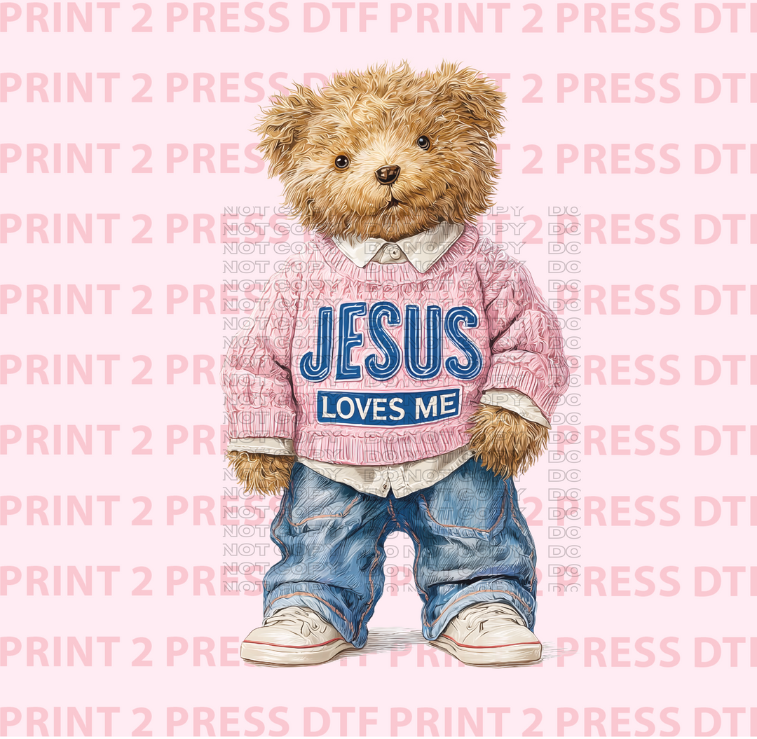 Bear Pink Sweatewr Jesus Loves Me