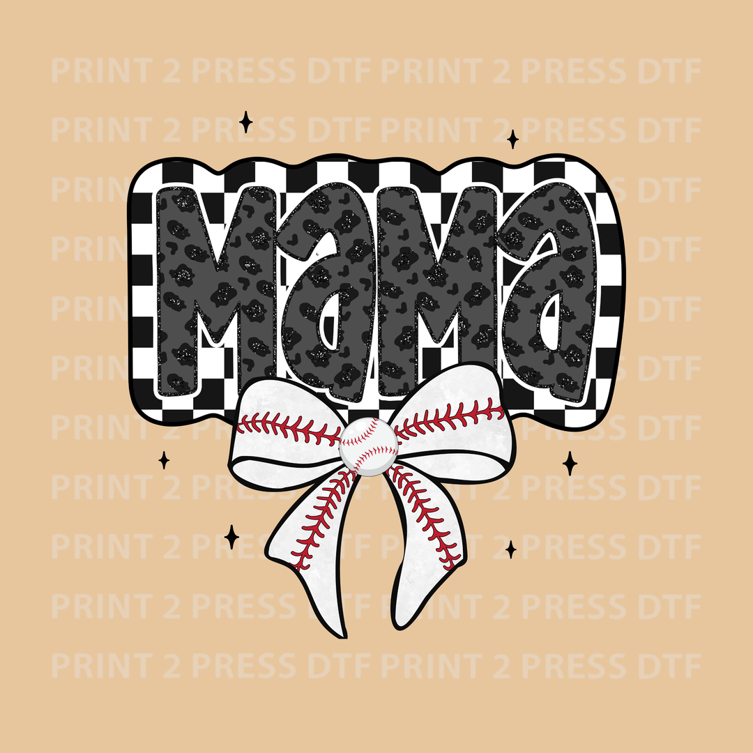 Mama Blk Leopard Checkered Couquette Baseball